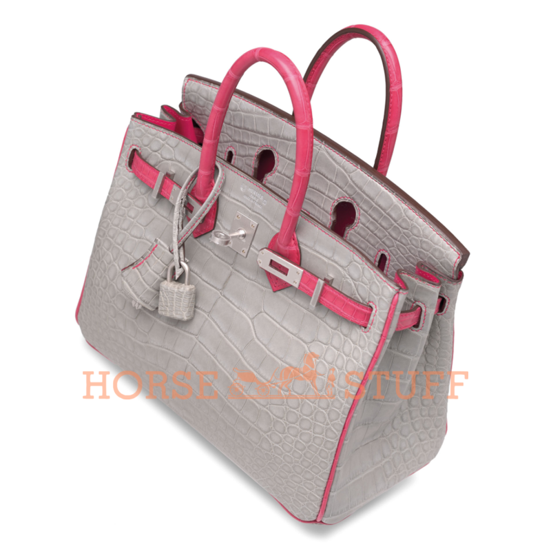 Hermès Birkin 25 Special Order HSS Gris Perle / Rose Extreme Matte Crocodile Alligator BPHW