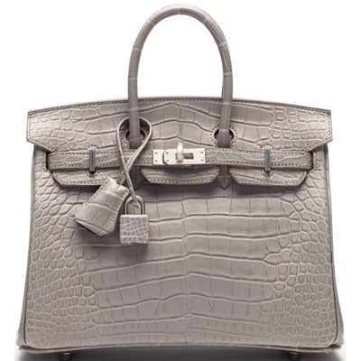 Hermès Birkin 25 Special Order HSS Verso Gris Perle / Deep Blue Matte Crocodile Alligator BPHW