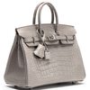 Hermès Birkin 25 Special Order HSS Verso Gris Perle / Deep Blue Matte Crocodile Alligator BPHW