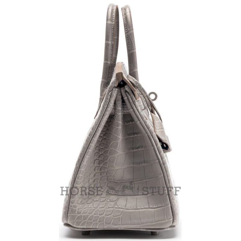 Hermès Birkin 25 Special Order HSS Verso Gris Perle / Deep Blue Matte Crocodile Alligator BPHW