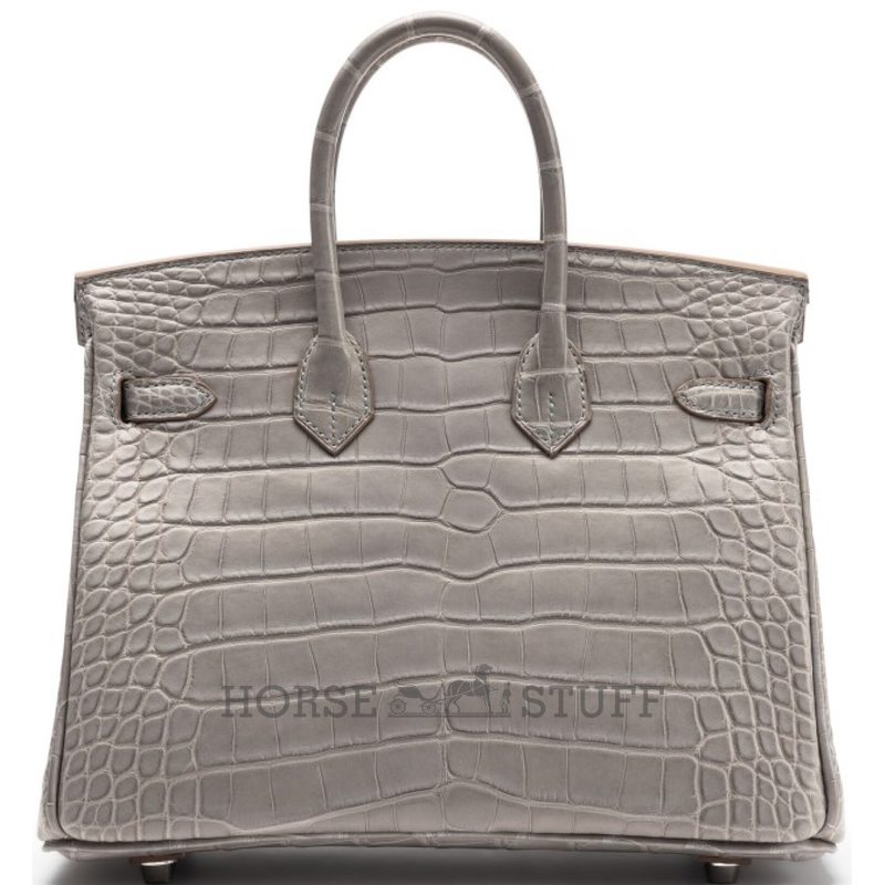 Hermès Birkin 25 Special Order HSS Verso Gris Perle / Deep Blue Matte Crocodile Alligator BPHW