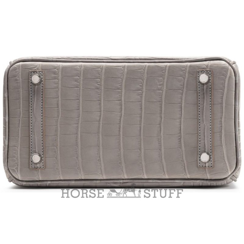 Hermès Birkin 25 Special Order HSS Verso Gris Perle / Deep Blue Matte Crocodile Alligator BPHW