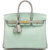Hermès Birkin 25 Special Order HSS Vert d'Eau / Gris Perle Matte Crocodile Alligator BPHW
