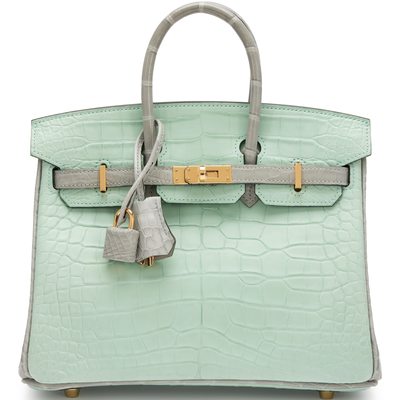 Hermès Birkin 25 Special Order HSS Vert d'Eau / Gris Perle Matte Crocodile Alligator BPHW