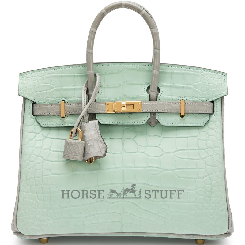 Hermès Birkin 25 Special Order HSS Vert d'Eau / Gris Perle Matte Crocodile Alligator BPHW