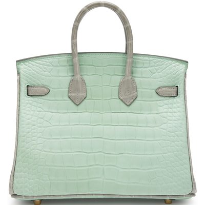 Hermès Birkin 25 Special Order HSS Vert d'Eau / Gris Perle Matte Crocodile Alligator BPHW