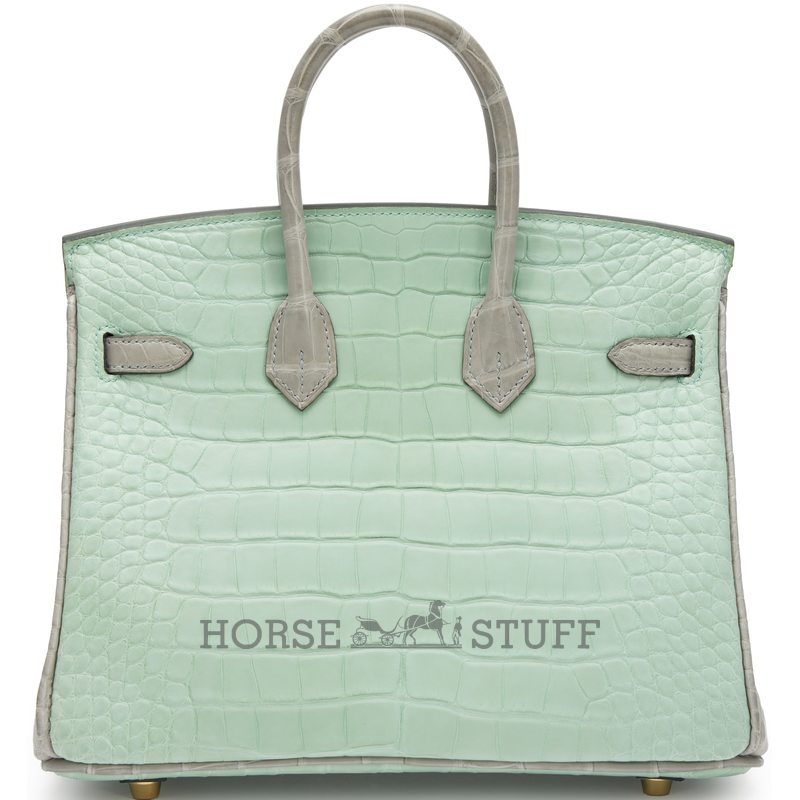 Hermès Birkin 25 Special Order HSS Vert d'Eau / Gris Perle Matte Crocodile Alligator BPHW