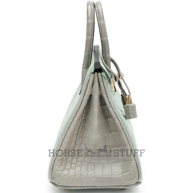 Hermès Birkin 25 Special Order HSS Vert d'Eau / Gris Perle Matte Crocodile Alligator BPHW