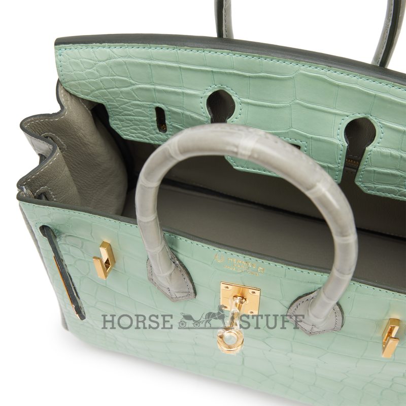 Hermès Birkin 25 Special Order HSS Vert d'Eau / Gris Perle Matte Crocodile Alligator BPHW