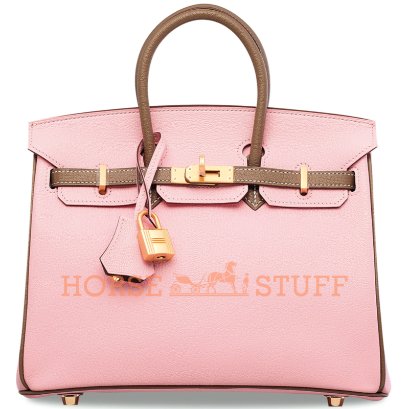 Hermès Birkin 25 Special Order HSS Rose Sakura / Etoupe Chevre BGHW