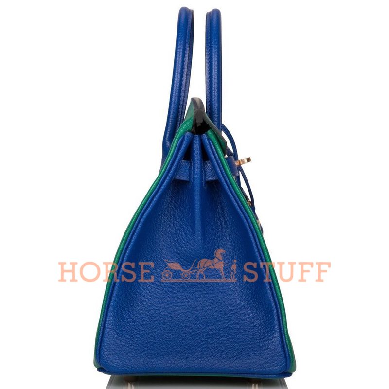 Hermès Birkin 25 Special Order HSS Vert Vertigo / Blue Electrique Chèvre RGHW