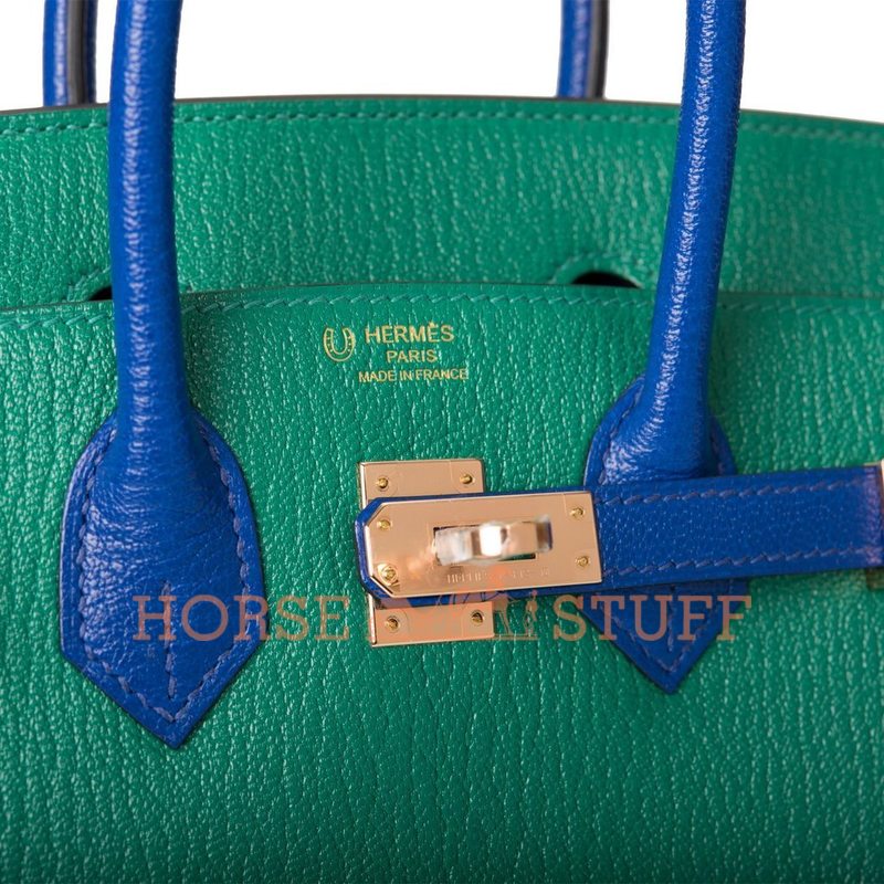 Hermès Birkin 25 Special Order HSS Vert Vertigo / Blue Electrique Chèvre RGHW