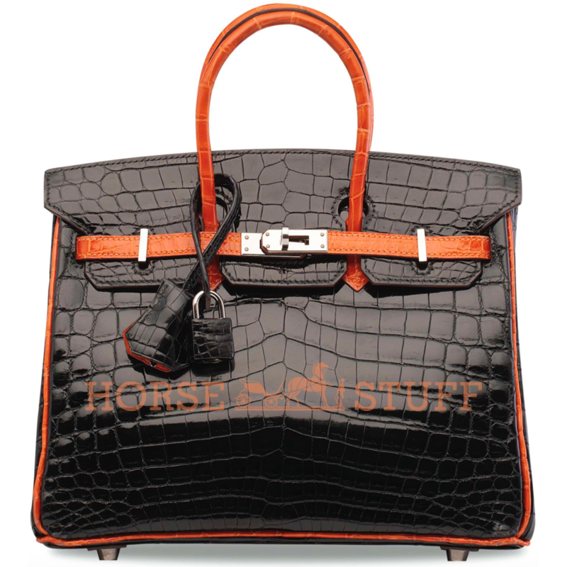 Hermès Birkin 25 Special Order HSS Black / Orange Lisse Crocodile Niloticus PHW