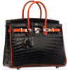 Hermès Birkin 25 Special Order HSS Black / Orange Lisse Crocodile Niloticus PHW