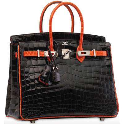 Hermès Birkin 25 Special Order HSS Black / Orange Lisse Crocodile Niloticus PHW