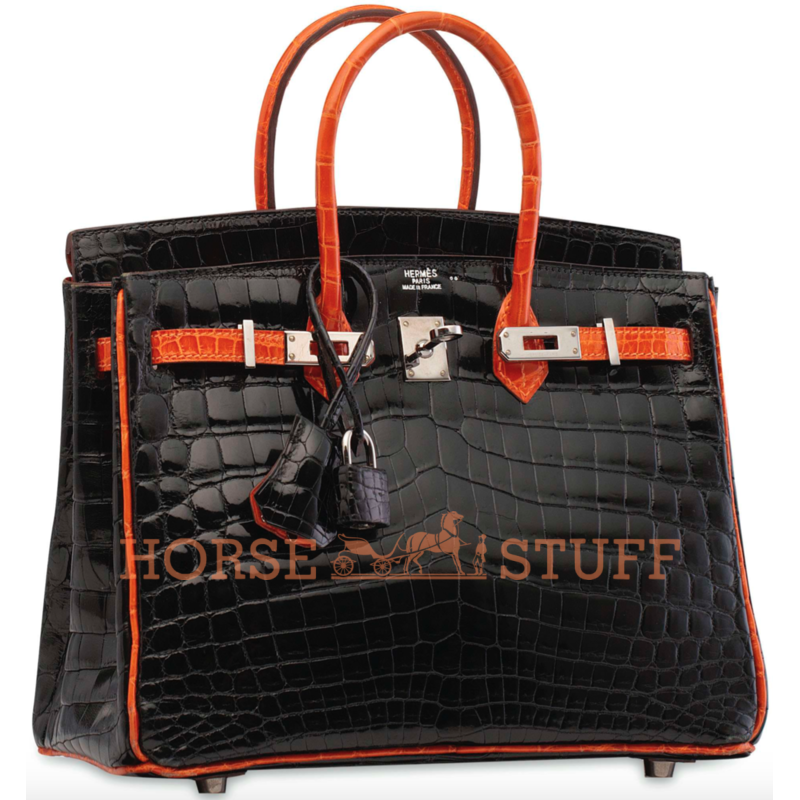 Hermès Birkin 25 Special Order HSS Black / Orange Lisse Crocodile Niloticus PHW