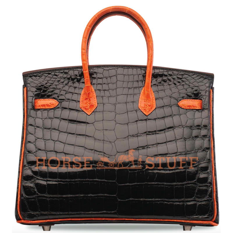 Hermès Birkin 25 Special Order HSS Black / Orange Lisse Crocodile Niloticus PHW