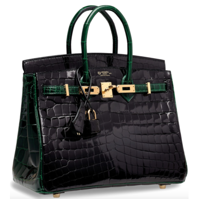 Hermès Birkin 25 Special Order HSS Black / Vert Fonce Lisse Crocodile Niloticus GHW
