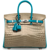 Hermès Birkin 25 Special Order HSS Gris Tourterelle / Blue Izmir Lisse Crocodile Niloticus BPHW