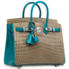 Hermès Birkin 25 Special Order HSS Gris Tourterelle / Blue Izmir Lisse Crocodile Niloticus BPHW