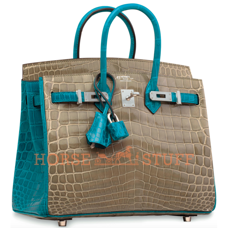 Hermès Birkin 25 Special Order HSS Gris Tourterelle / Blue Izmir Lisse Crocodile Niloticus BPHW