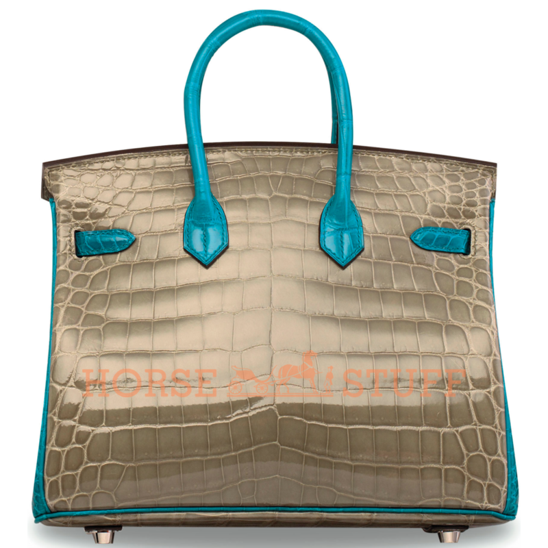 Hermès Birkin 25 Special Order HSS Gris Tourterelle / Blue Izmir Lisse Crocodile Niloticus BPHW