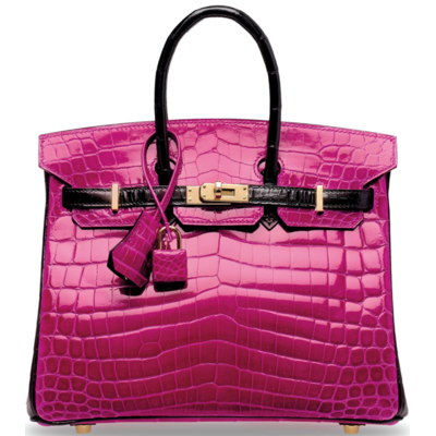 Hermès Birkin 25 Special Order HSS Rose Scheherazade / Black Lisse Crocodile Niloticus GHW