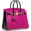 Hermès Birkin 25 Special Order HSS Rose Scheherazade / Black Lisse Crocodile Niloticus GHW