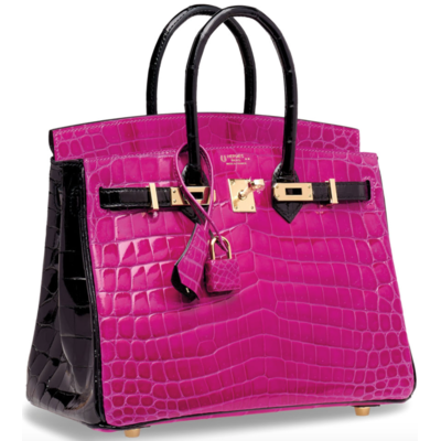 Hermès Birkin 25 Special Order HSS Rose Scheherazade / Black Lisse Crocodile Niloticus GHW