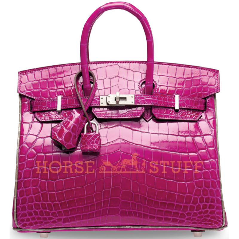 Hermès Birkin 25 Special Order HSS Rose Scheherazade / Gris Tourterelle Lisse Crocodile Niloticus PHW