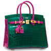 Hermès Birkin 25 Special Order HSS Vert Emerald / Rose Scheherazade Lisse Crocodile Niloticus BGHW