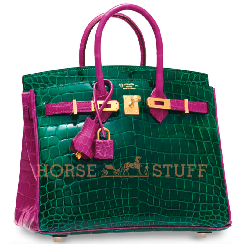 Hermès Birkin 25 Special Order HSS Vert Emerald / Rose Scheherazade Lisse Crocodile Niloticus BGHW