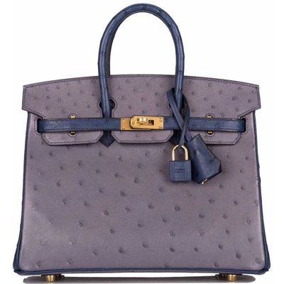 Hermès Birkin 25 Special Order HSS Gris Agate / Blue Iris Ostrich GHW 