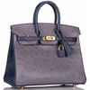 Hermès Birkin 25 Special Order HSS Gris Agate / Blue Iris Ostrich GHW