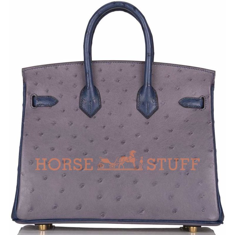 Hermès Birkin 25 Special Order HSS Gris Agate / Blue Iris Ostrich GHW