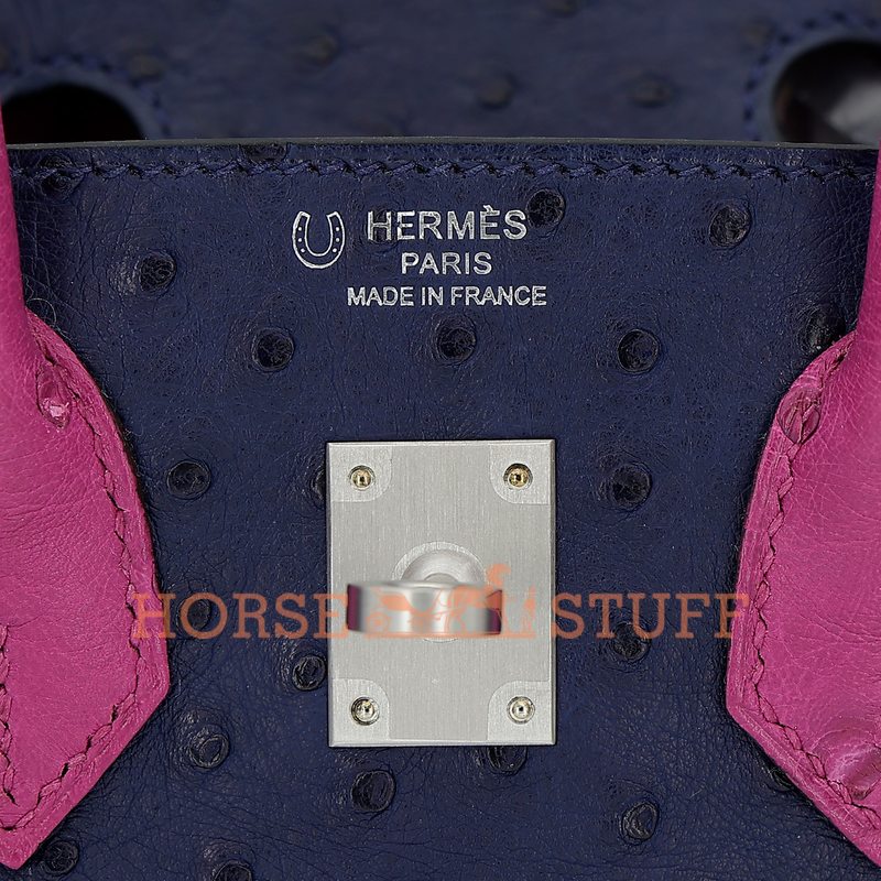 Hermès Birkin 25 Special Order HSS Blue Iris / Rose Pourpre Ostrich BPHW