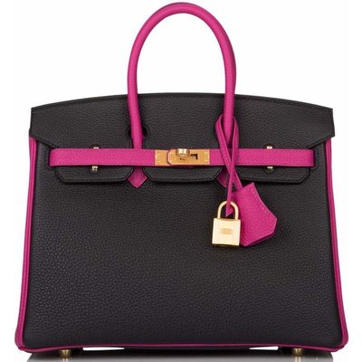 Hermès Birkin 25 Special Order HSS Black / Rose Pourpre Togo BGHW 