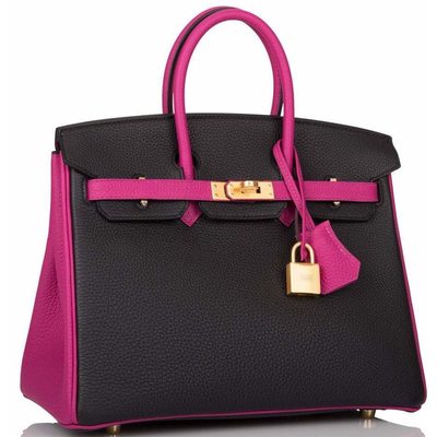 Hermès Birkin 25 Special Order HSS Black / Rose Pourpre Togo BGHW 