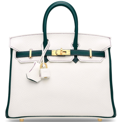 Hermès Birkin 25 Special Order HSS White / Malachite with Anemone Stitching Togo BGHW