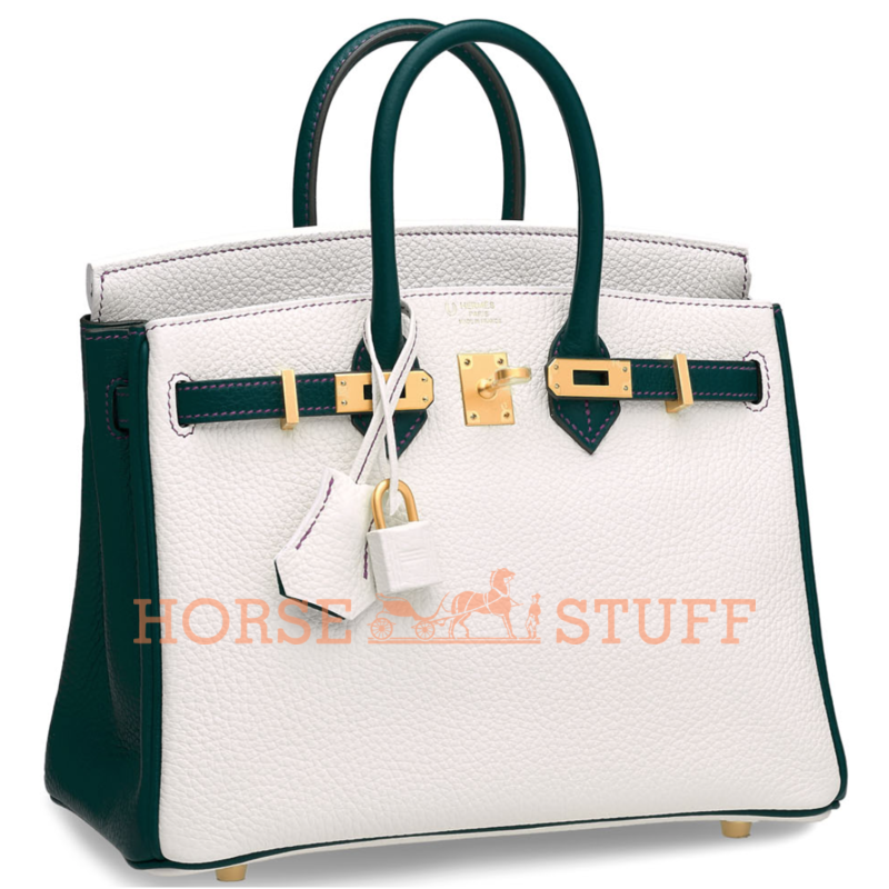 Hermès Birkin 25 Special Order HSS White / Malachite with Anemone Stitching Togo BGHW