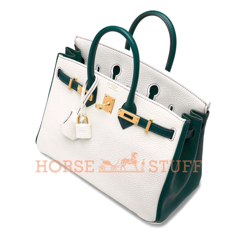 Hermès Birkin 25 Special Order HSS White / Malachite with Anemone Stitching Togo BGHW