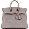 Hermès Birkin 25 Special Order HSS Verso Gris Perle / Rouge Sellier Matte Crocodile Alligator RGHW