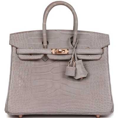 Hermès Birkin 25 Special Order HSS Verso Gris Perle / Rouge Sellier Matte Crocodile Alligator RGHW