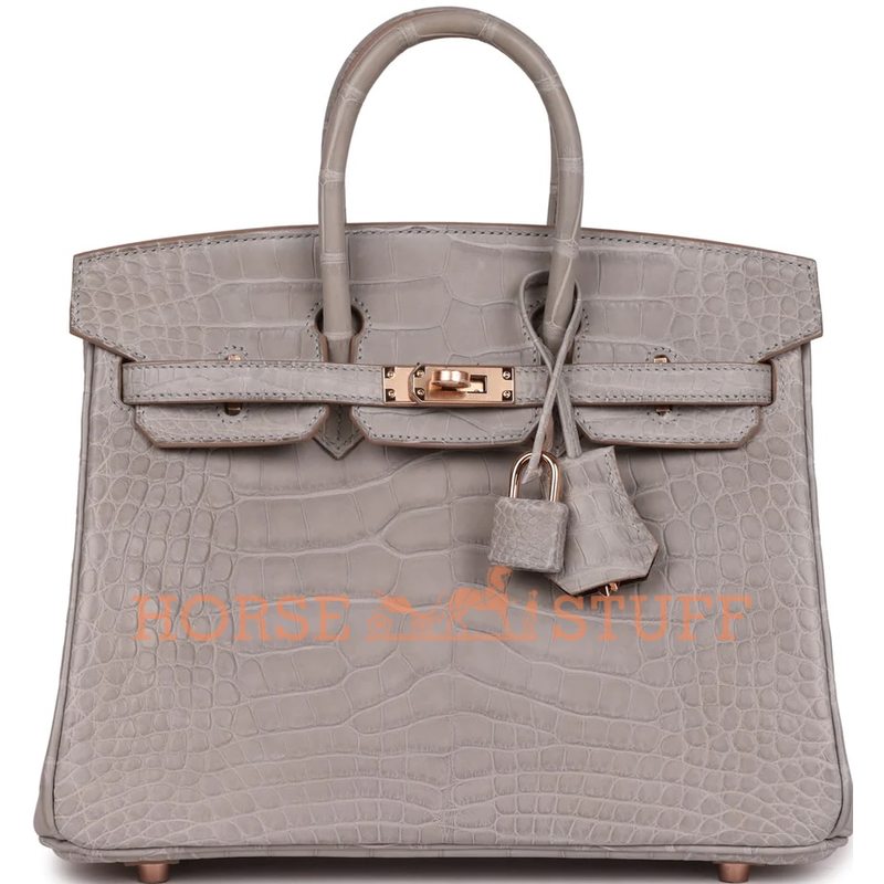 Hermès Birkin 25 Special Order HSS Verso Gris Perle / Rouge Sellier Matte Crocodile Alligator RGHW