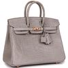 Hermès Birkin 25 Special Order HSS Verso Gris Perle / Rouge Sellier Matte Crocodile Alligator RGHW