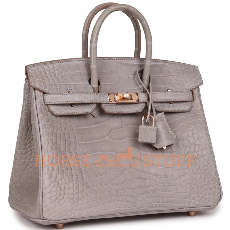 Hermès Birkin 25 Special Order HSS Verso Gris Perle / Rouge Sellier Matte Crocodile Alligator RGHW