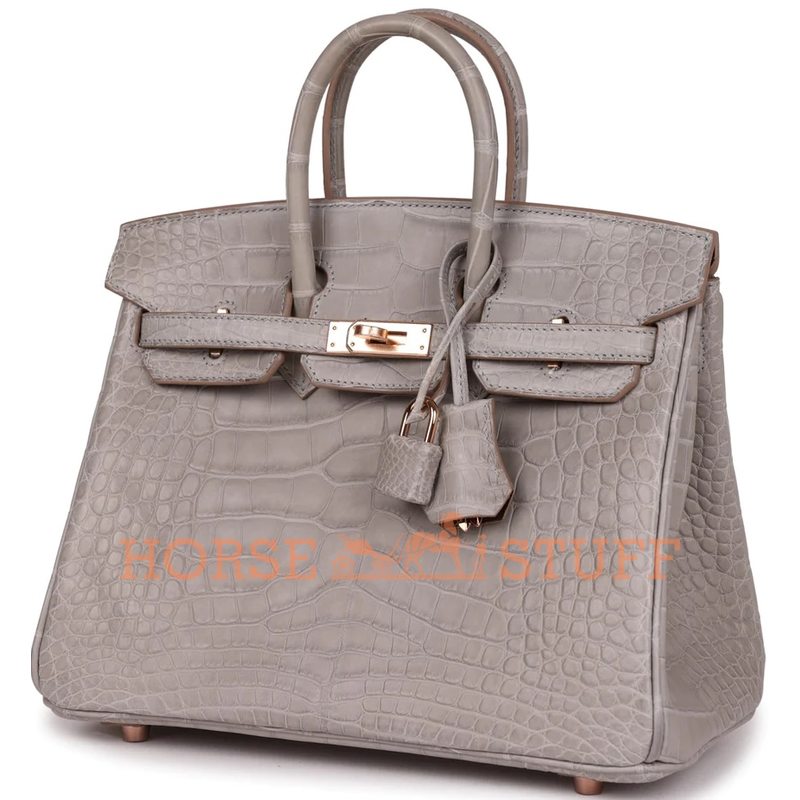 Hermès Birkin 25 Special Order HSS Verso Gris Perle / Rouge Sellier Matte Crocodile Alligator RGHW