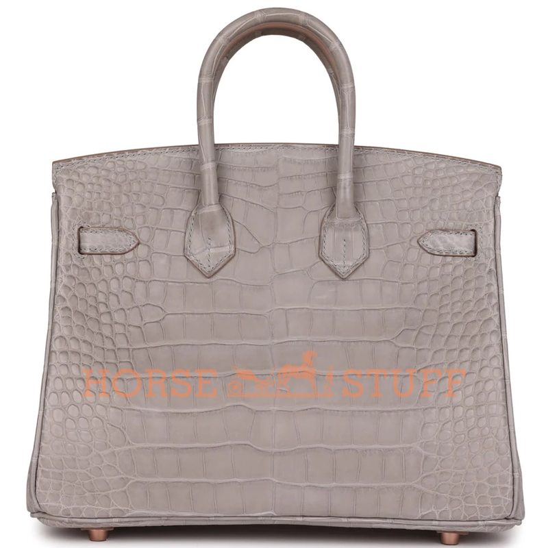 Hermès Birkin 25 Special Order HSS Verso Gris Perle / Rouge Sellier Matte Crocodile Alligator RGHW