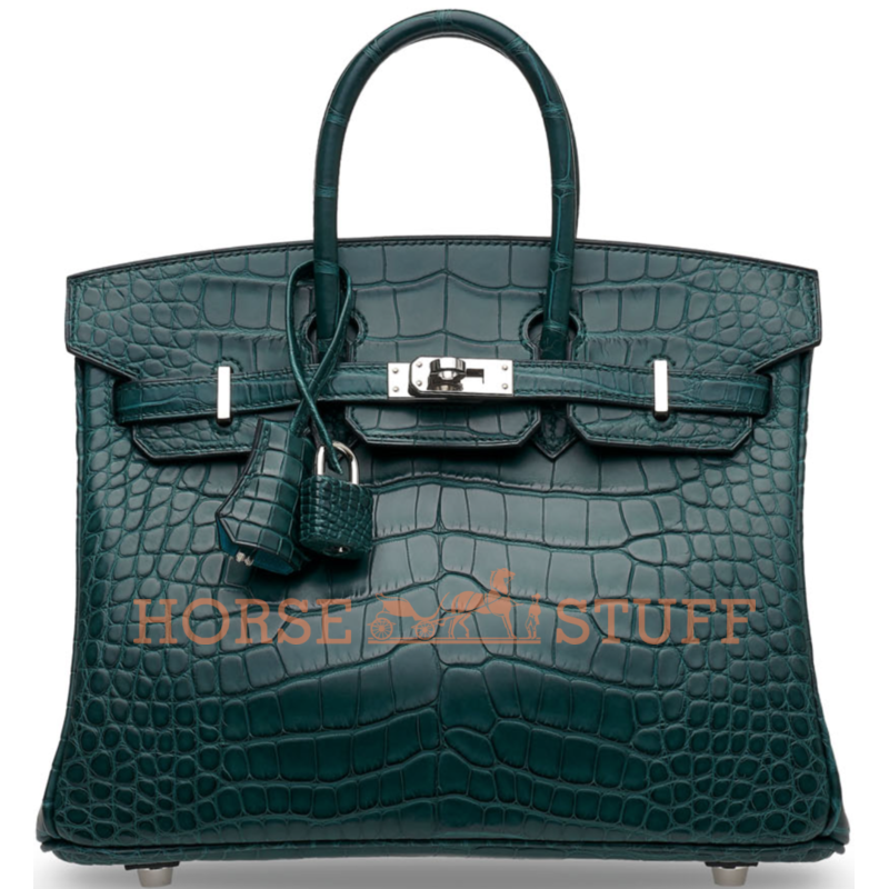 Hermès Birkin 25 Special Order HSS Verso Vert Cypress / Blue Saint Cyr Matte Crocodile Alligator PHW