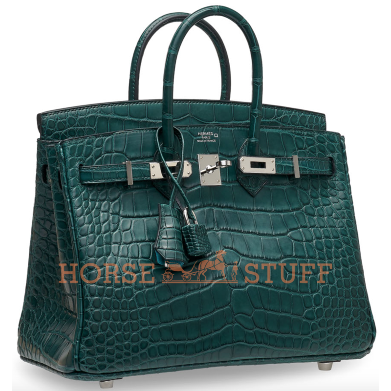 Hermès Birkin 25 Special Order HSS Verso Vert Cypress / Blue Saint Cyr Matte Crocodile Alligator PHW